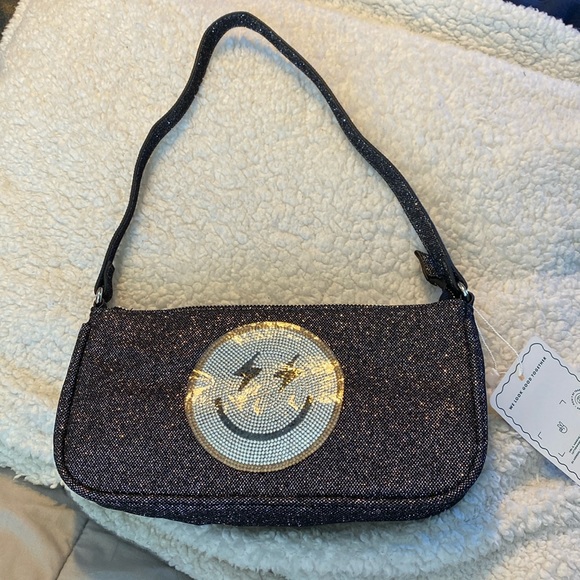 Skinny Dip London Amber Smile Emoji Rhinestone Shoulder Bag - Picture 1 of 8